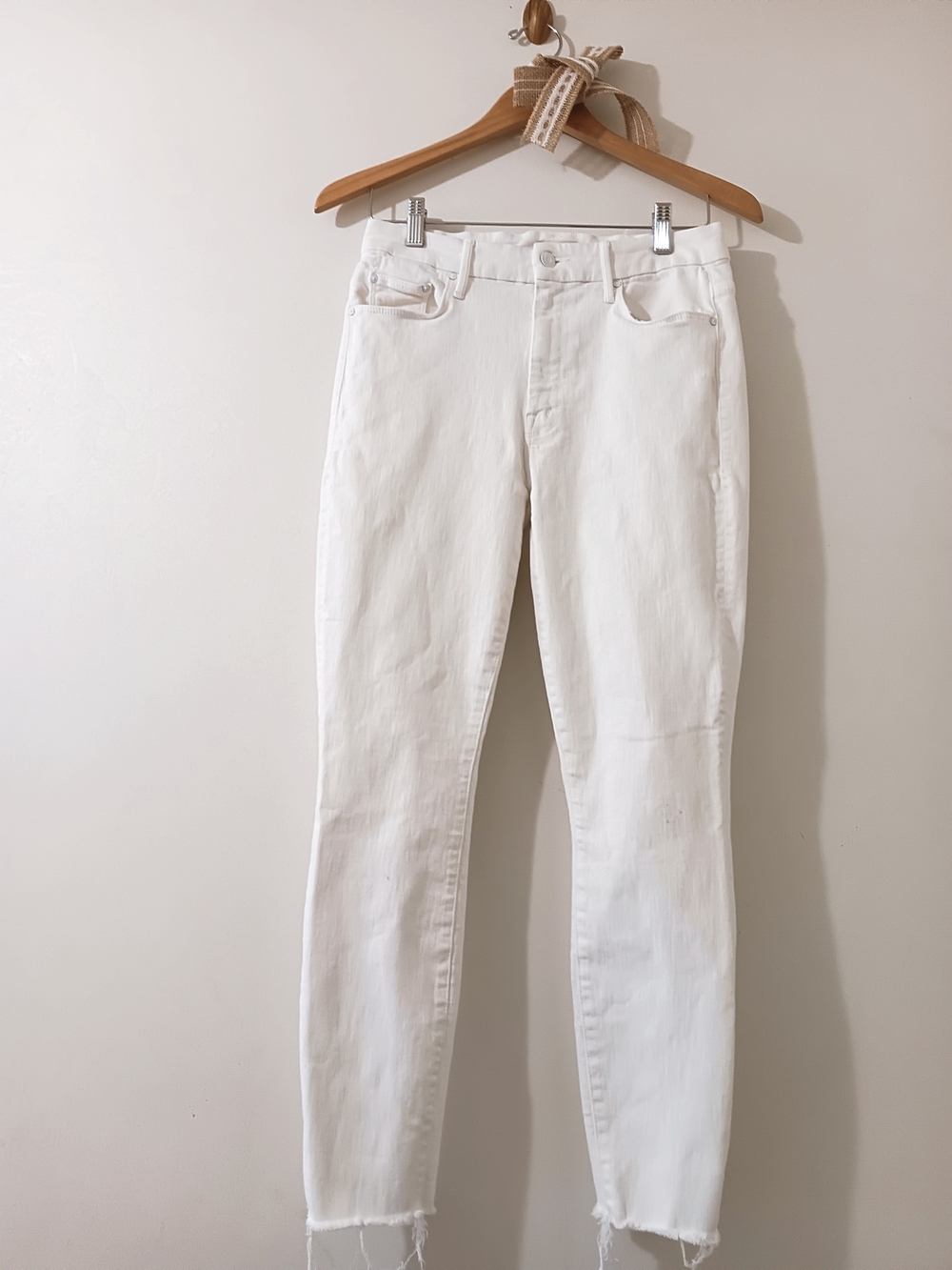 Mother High Rise Looker Ankle Fray Winter White Fairest Of Them All Denim Jeans